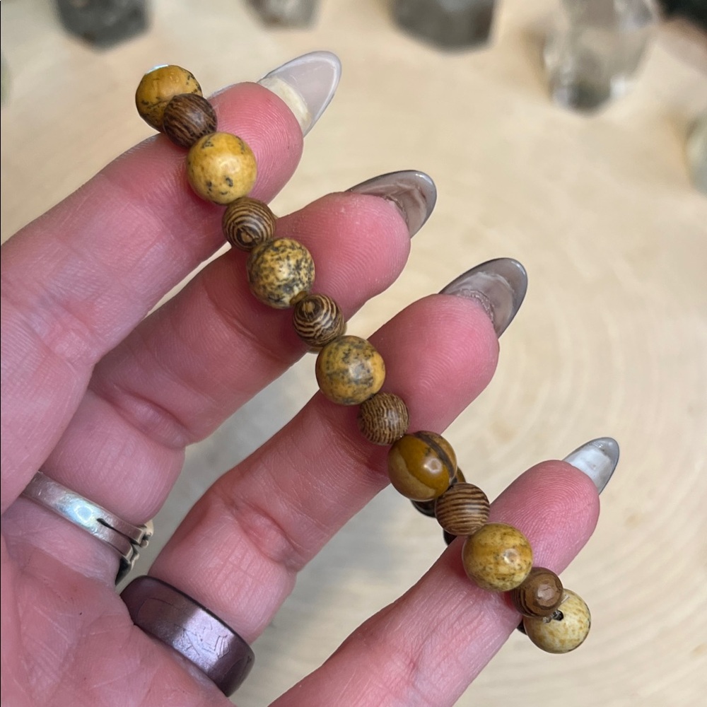 Picture jasper and wooden bead bracelet - Picture 1 of 3